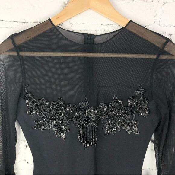 Vintage Sheer Bell Sleeve Body-con Lace Sequin Party Dress - Picture 4 of 6